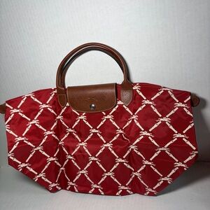 Longchamp Le Pliage Band Signature Panther Print Nylon Shoulder Bag Red